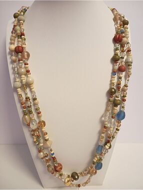 Vintage Beautiful Versatile Necklace, Triple Strand Multi Colors of Glass Beads